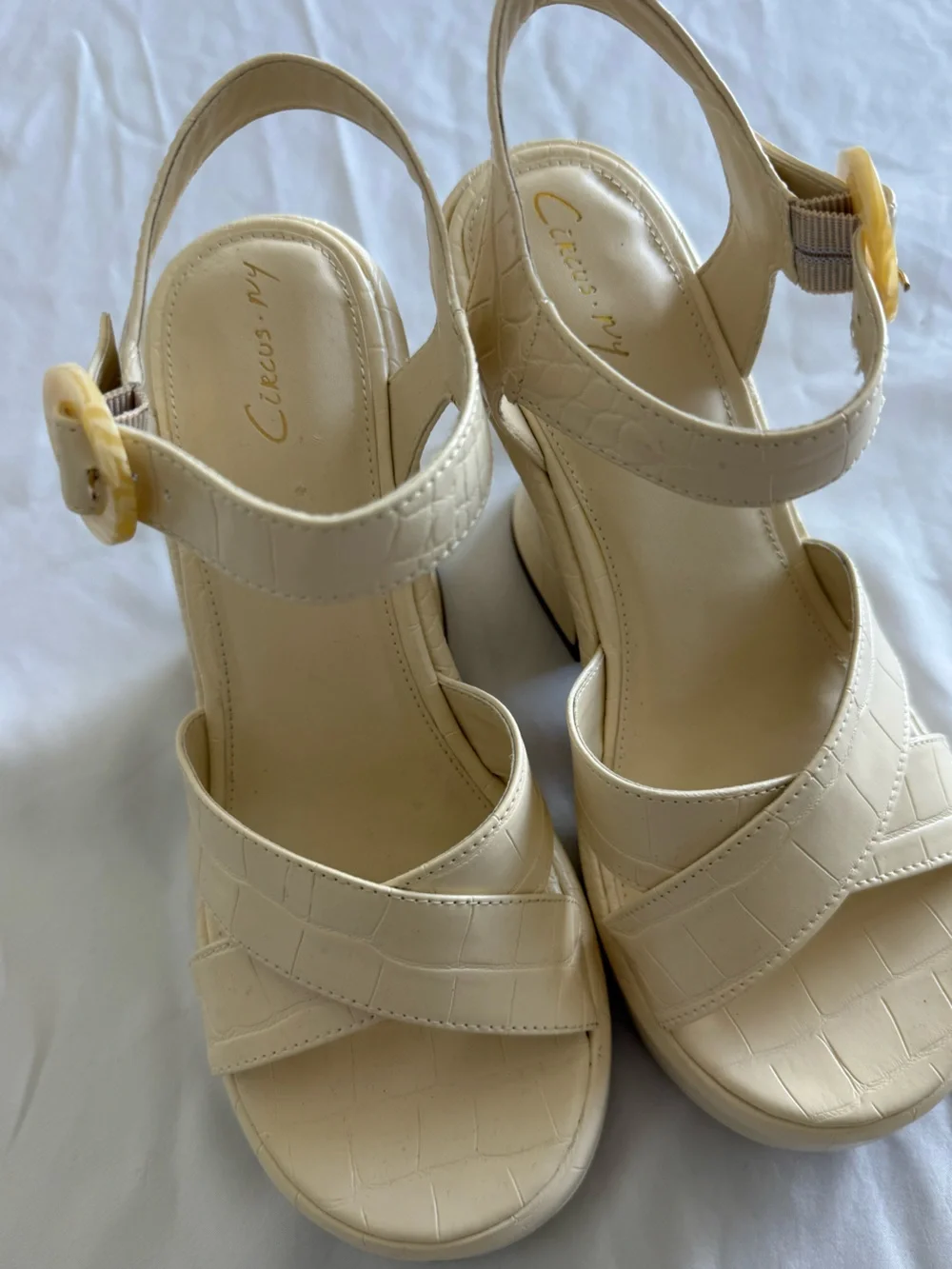 Circus by Sam Edelman Ivory Croc-Embossed Platform Sandals